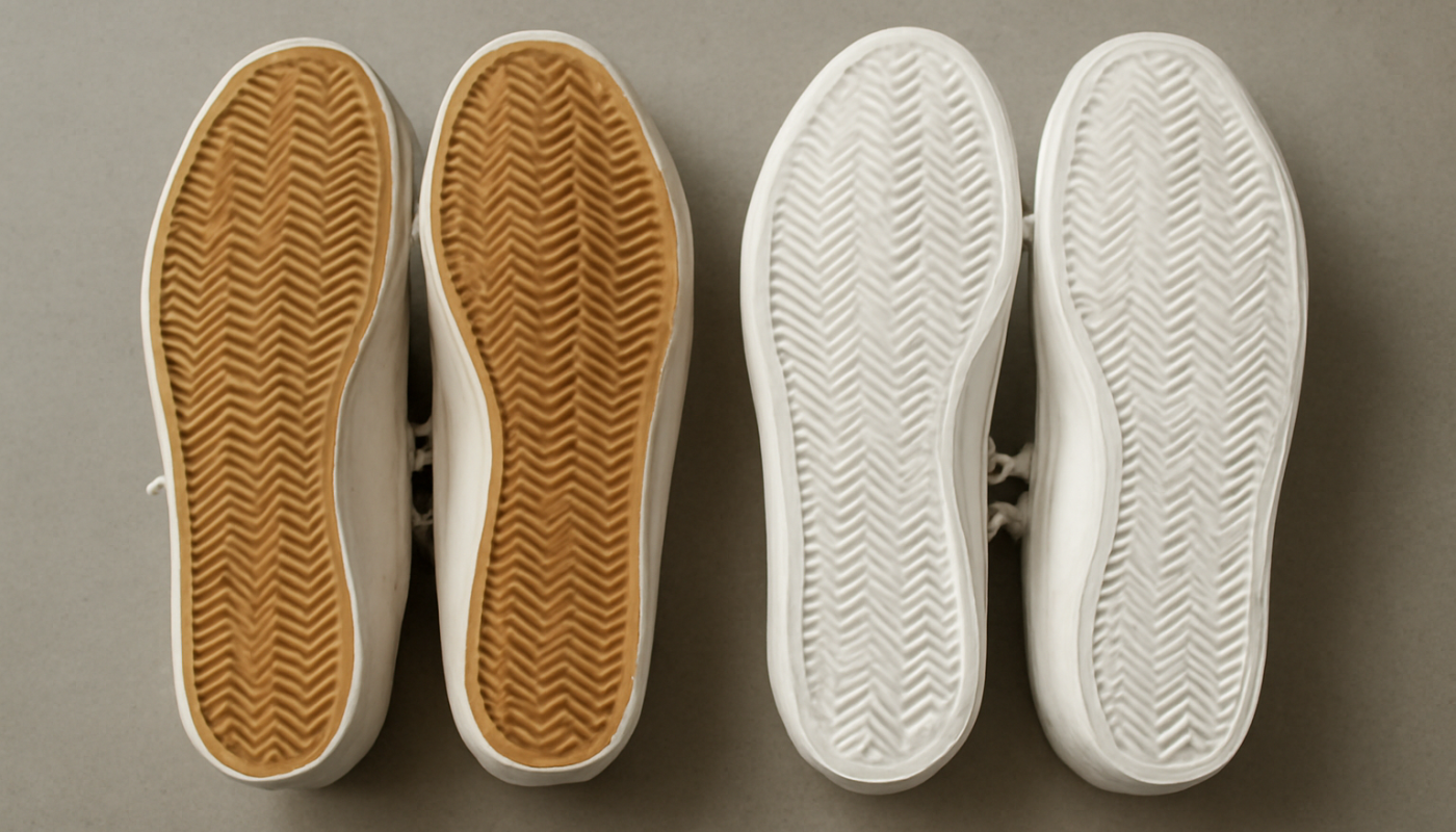 deux paires de sneakers avec semelle visible comparées côte à côte