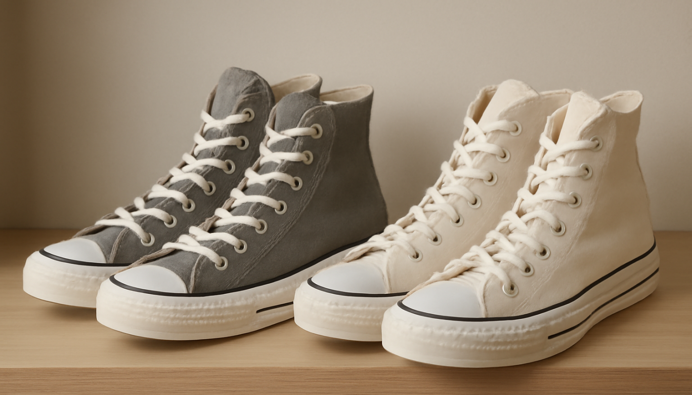 deux paires de sneakers montantes comparées sur une étagère