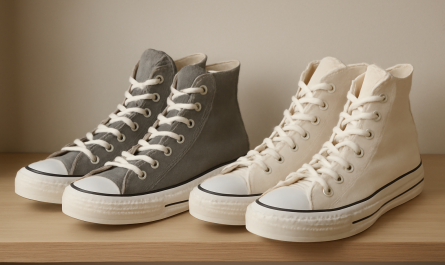 deux paires de sneakers montantes comparées sur une étagère