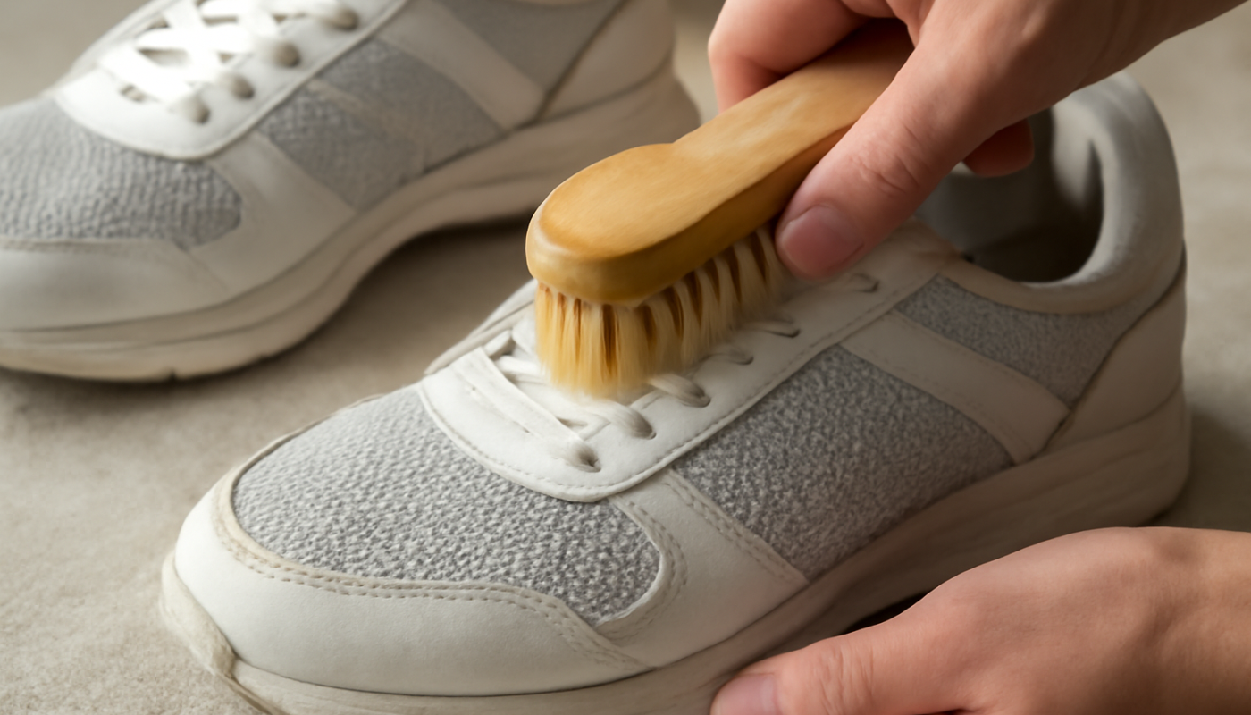 nettoyage de sneakers avec empiècements mesh et brosse douce