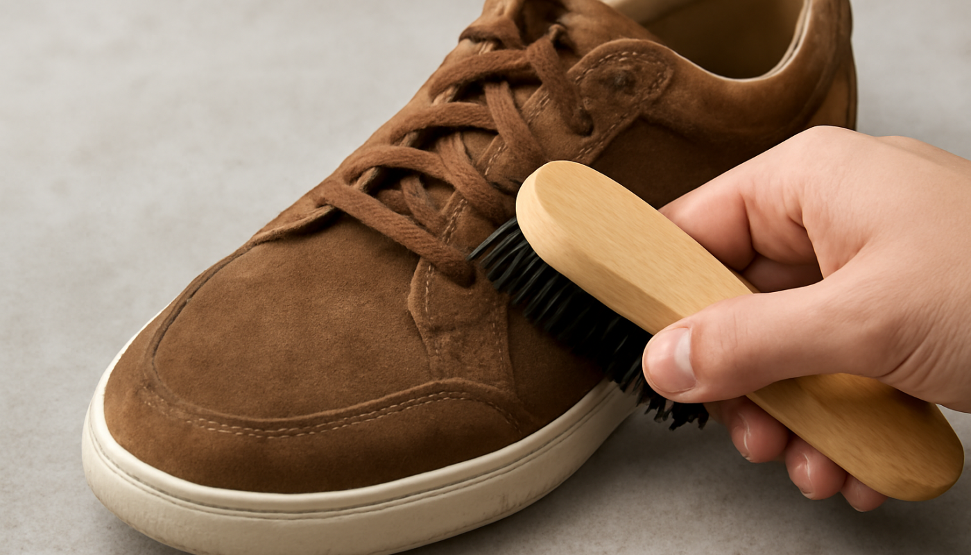 nettoyage de sneakers en daim avec brosse adaptée
