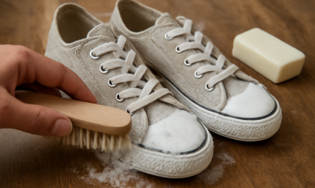 nettoyage de sneakers en tissu avec brosse souple et savon