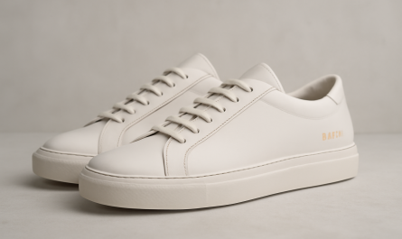 sneakers minimalistes en cuir avec numéro doré sur le côté