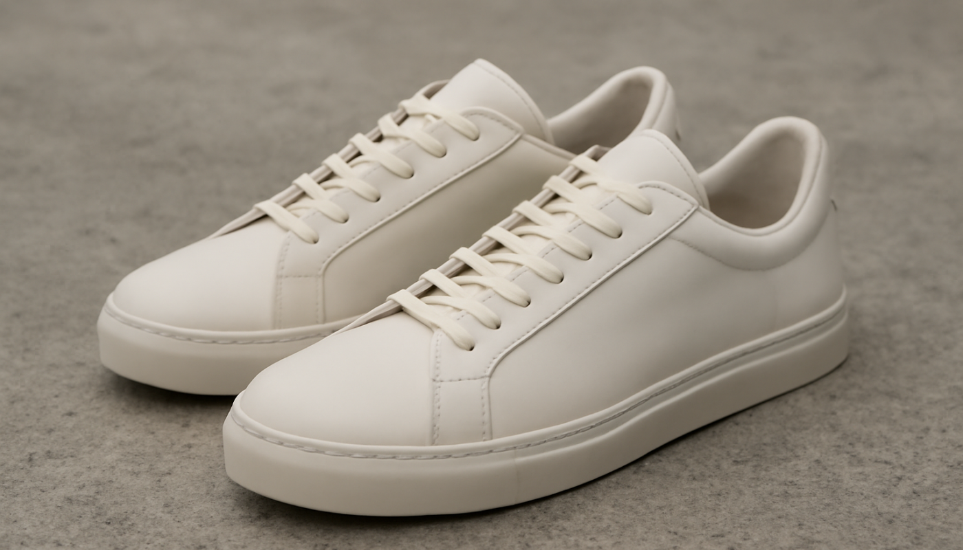 sneakers premium minimalistes posées sur sol béton