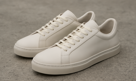 sneakers premium minimalistes posées sur sol béton