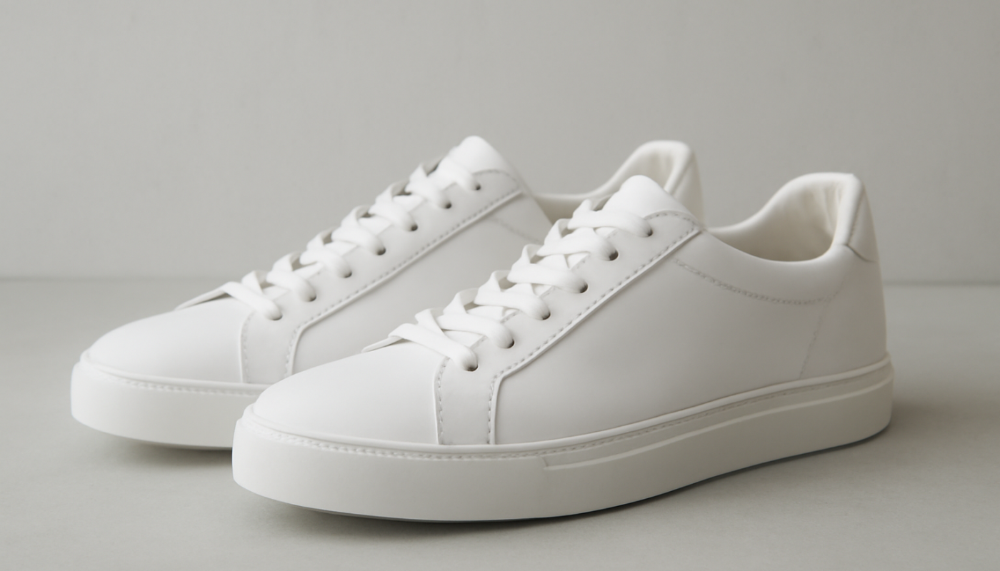 deux paires de sneakers blanches minimalistes posées côte à côte