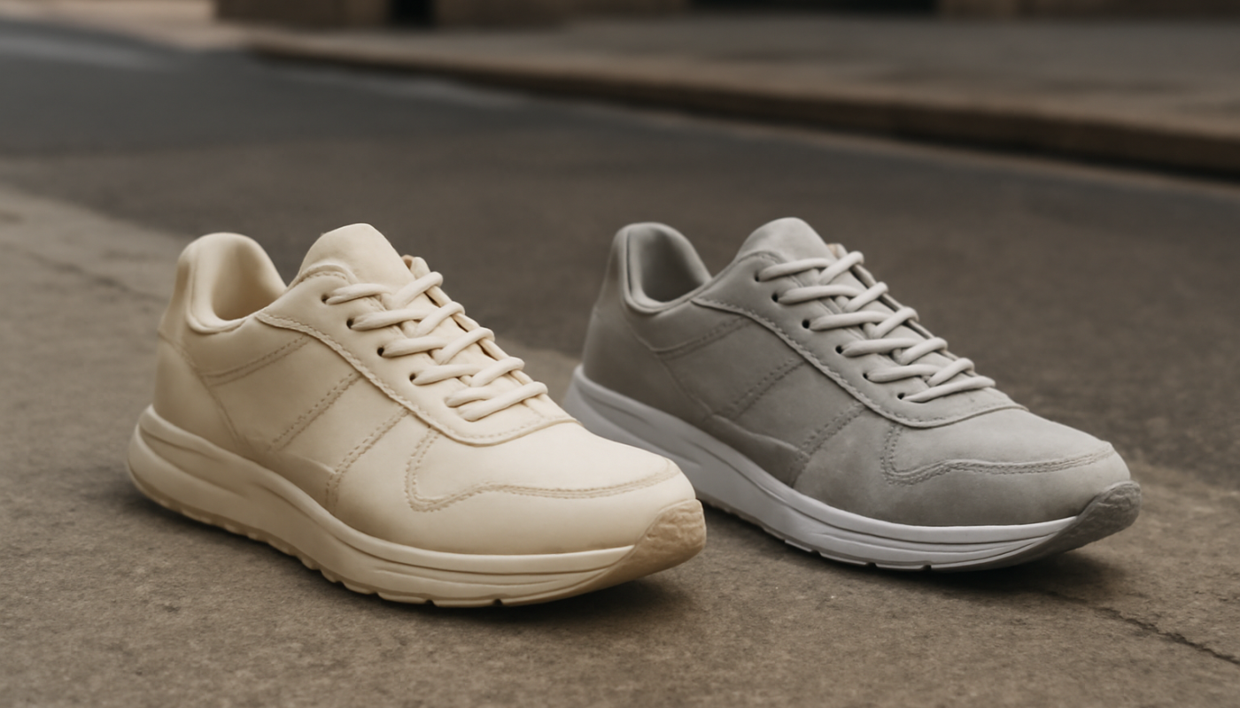 deux paires de sneakers modernes comparées sur sol urbain