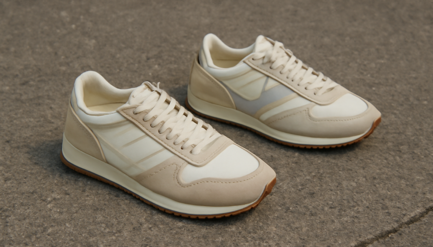 deux paires de sneakers rétro comparées sur sol urbain