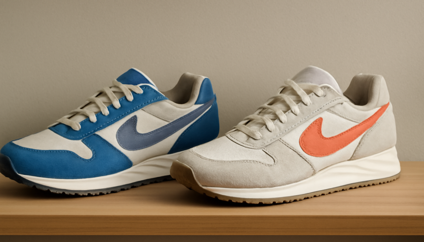 deux paires de sneakers rétro comparées sur une étagère