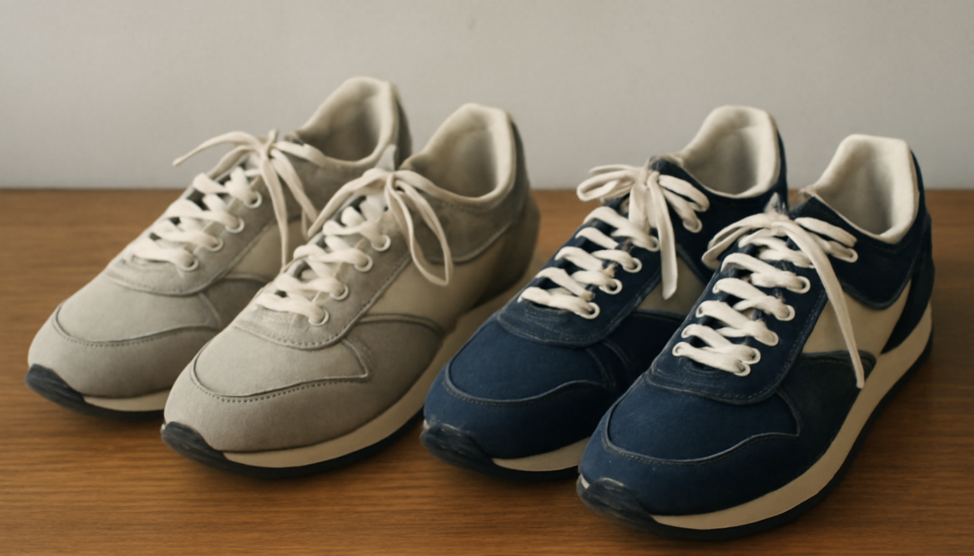 deux paires de sneakers rétro comparées sur table