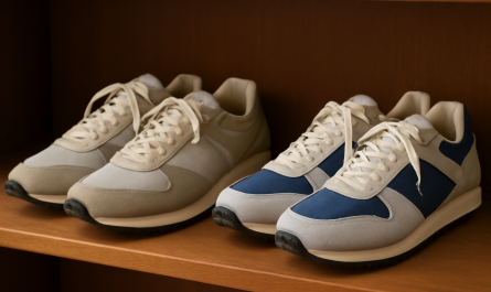 deux paires de sneakers rétro comparées sur une étagère