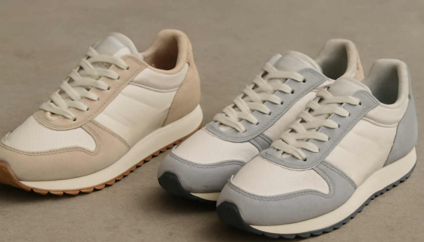 deux paires de sneakers rétro comparées côte à côte