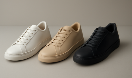 trois paires de sneakers minimalistes en cuir alignées