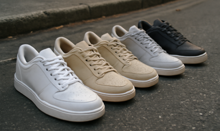plusieurs paires de sneakers alignées sur un sol urbain
