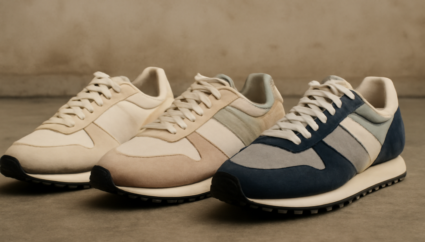 trois paires de sneakers rétro alignées