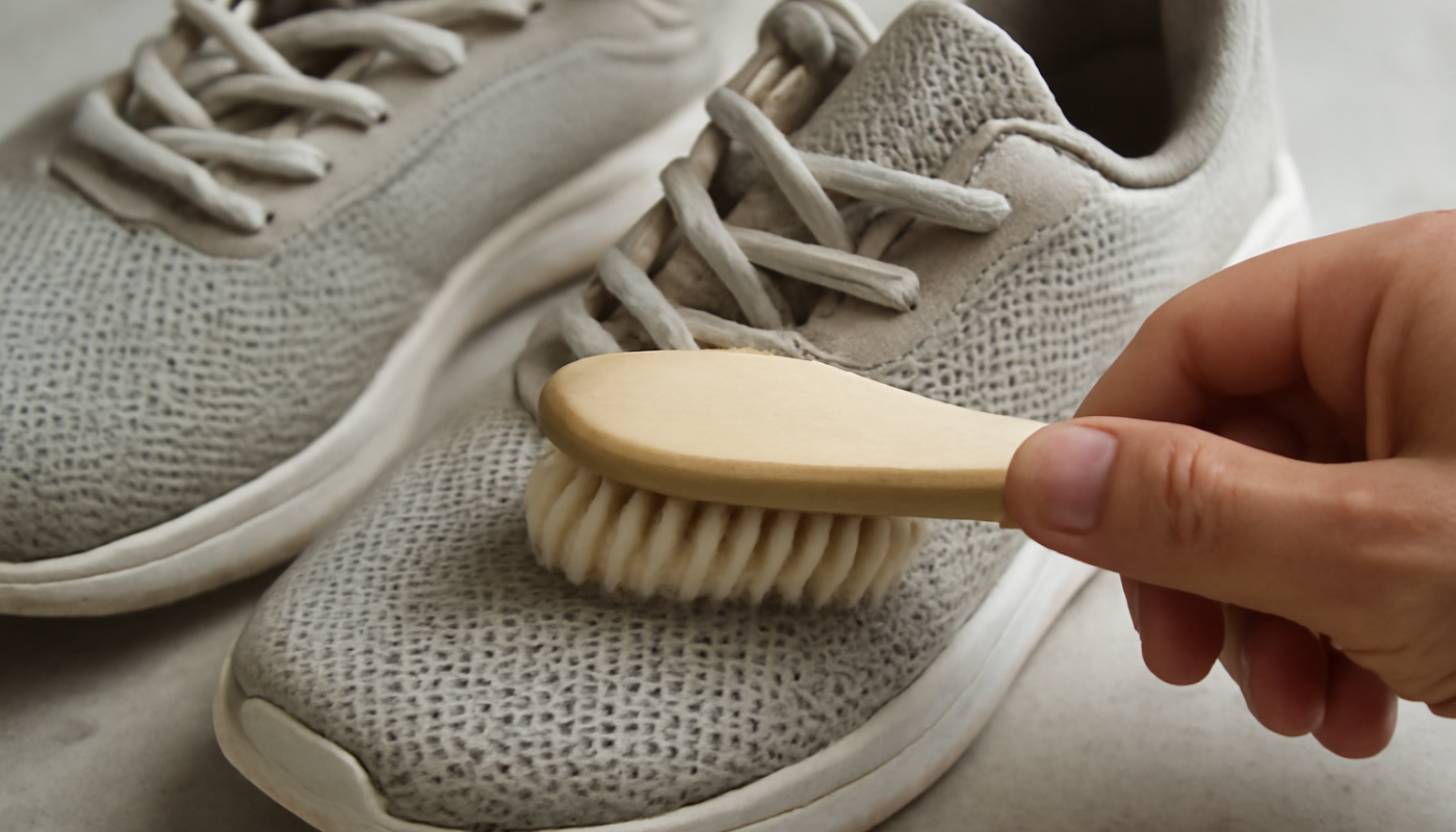 nettoyage de sneakers en mesh avec brosse souple