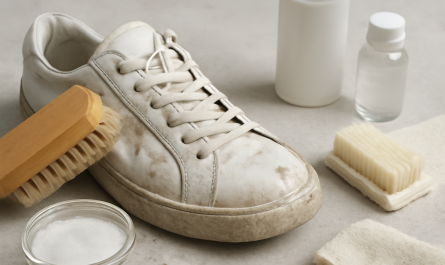 nettoyage de sneakers avec plusieurs matériaux et brosse