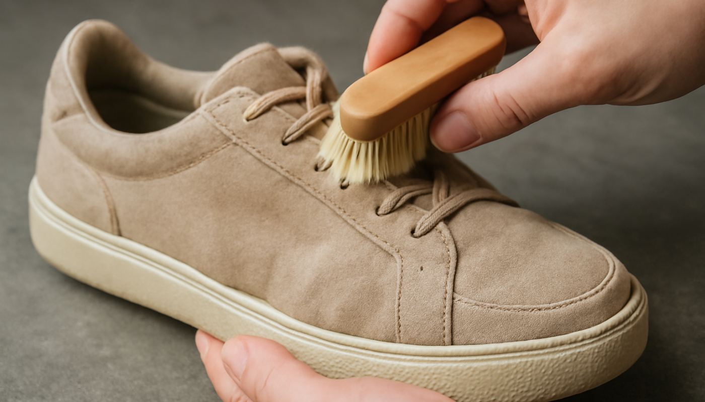 nettoyage de sneakers en daim avec brosse spéciale