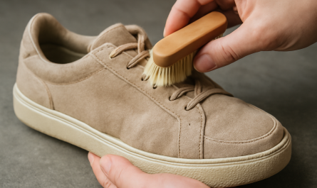 nettoyage de sneakers en daim avec brosse spéciale