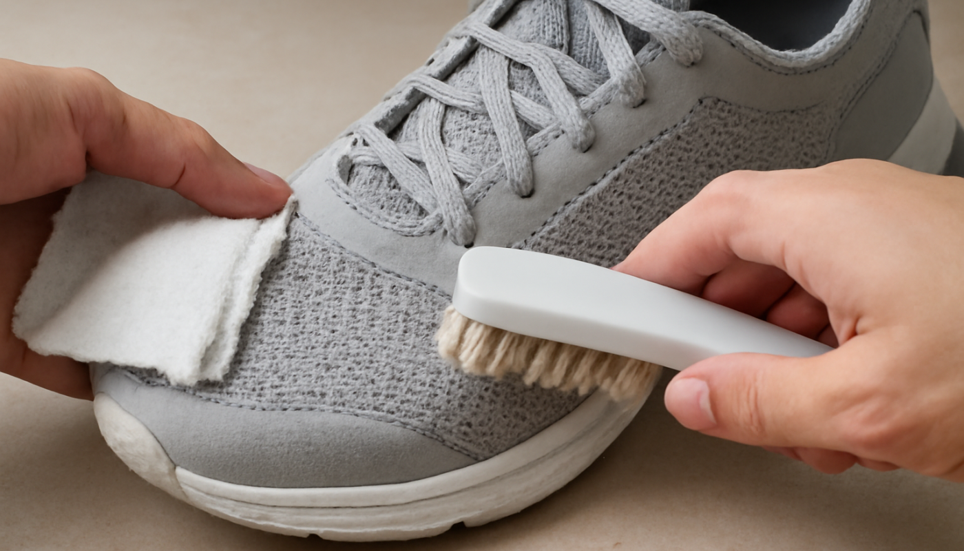 nettoyage de sneakers avec tissu mesh et brosse souple