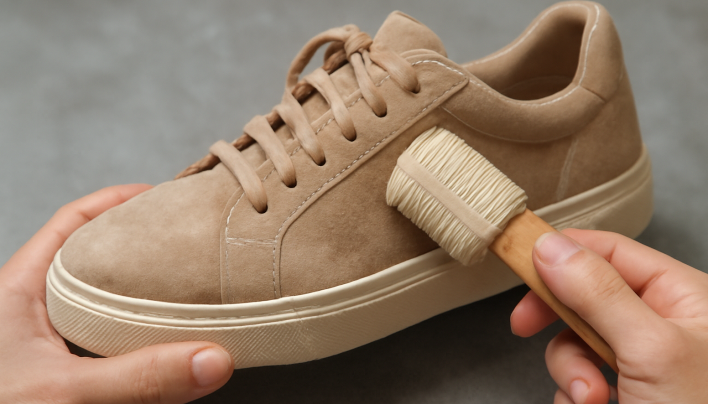 nettoyage de sneakers en daim avec brosse spéciale