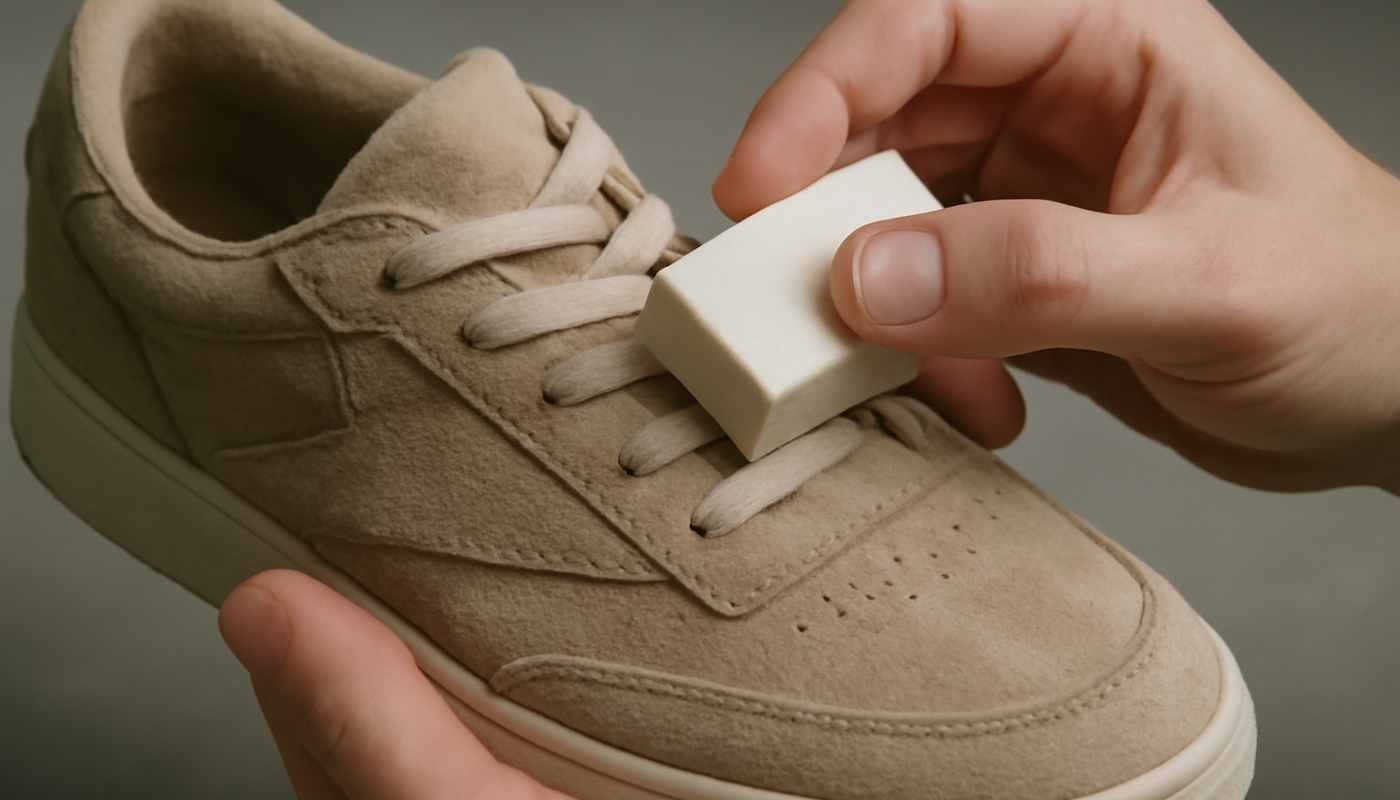 nettoyage de sneakers en daim avec gomme spéciale