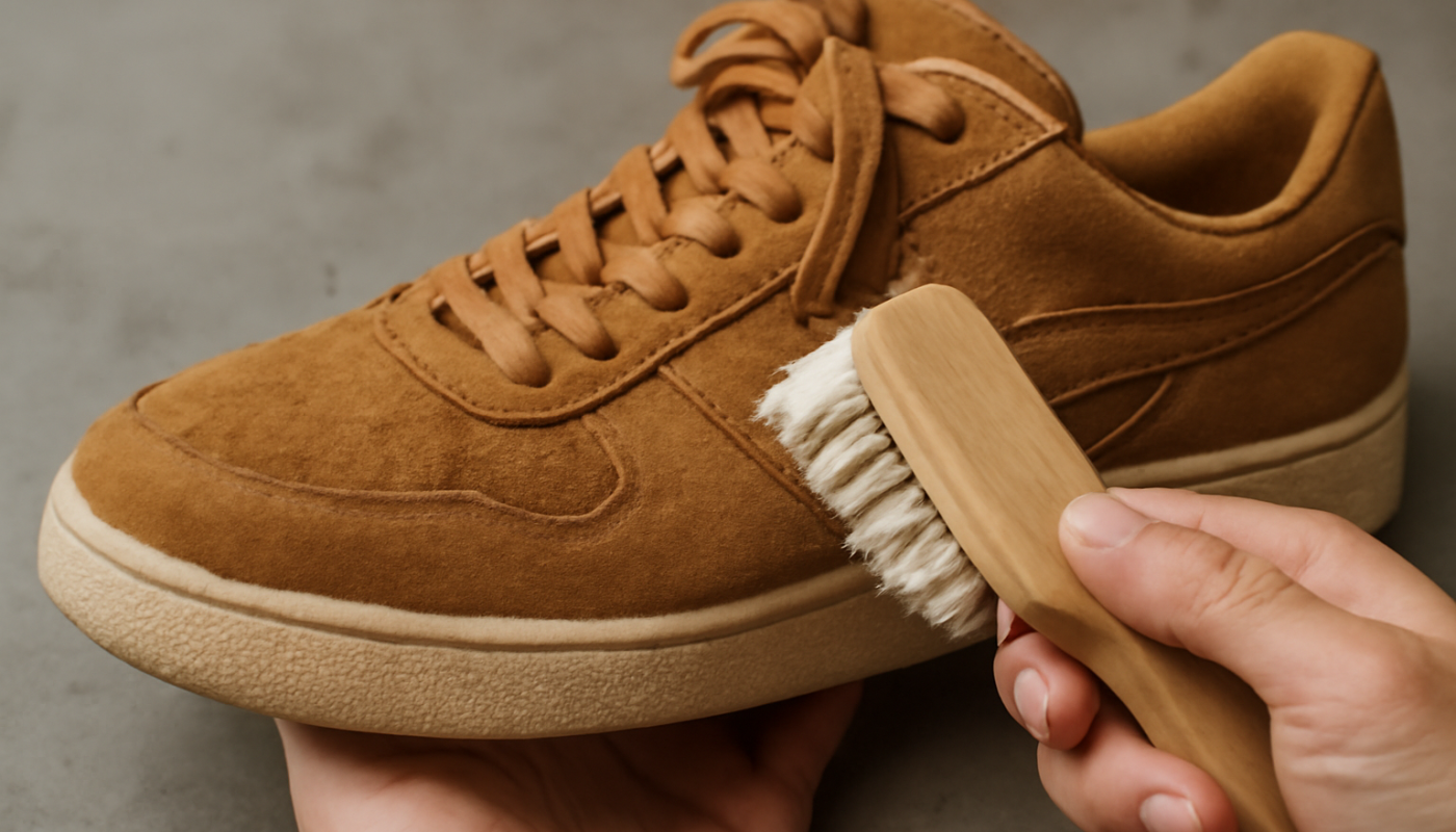 nettoyage de sneakers en daim avec brosse spéciale