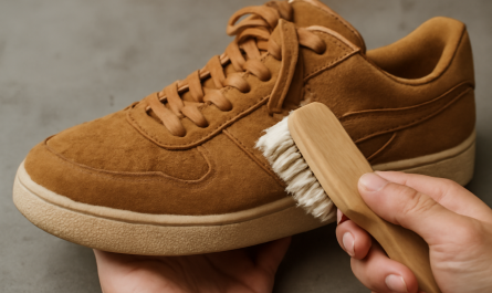 nettoyage de sneakers en daim avec brosse spéciale