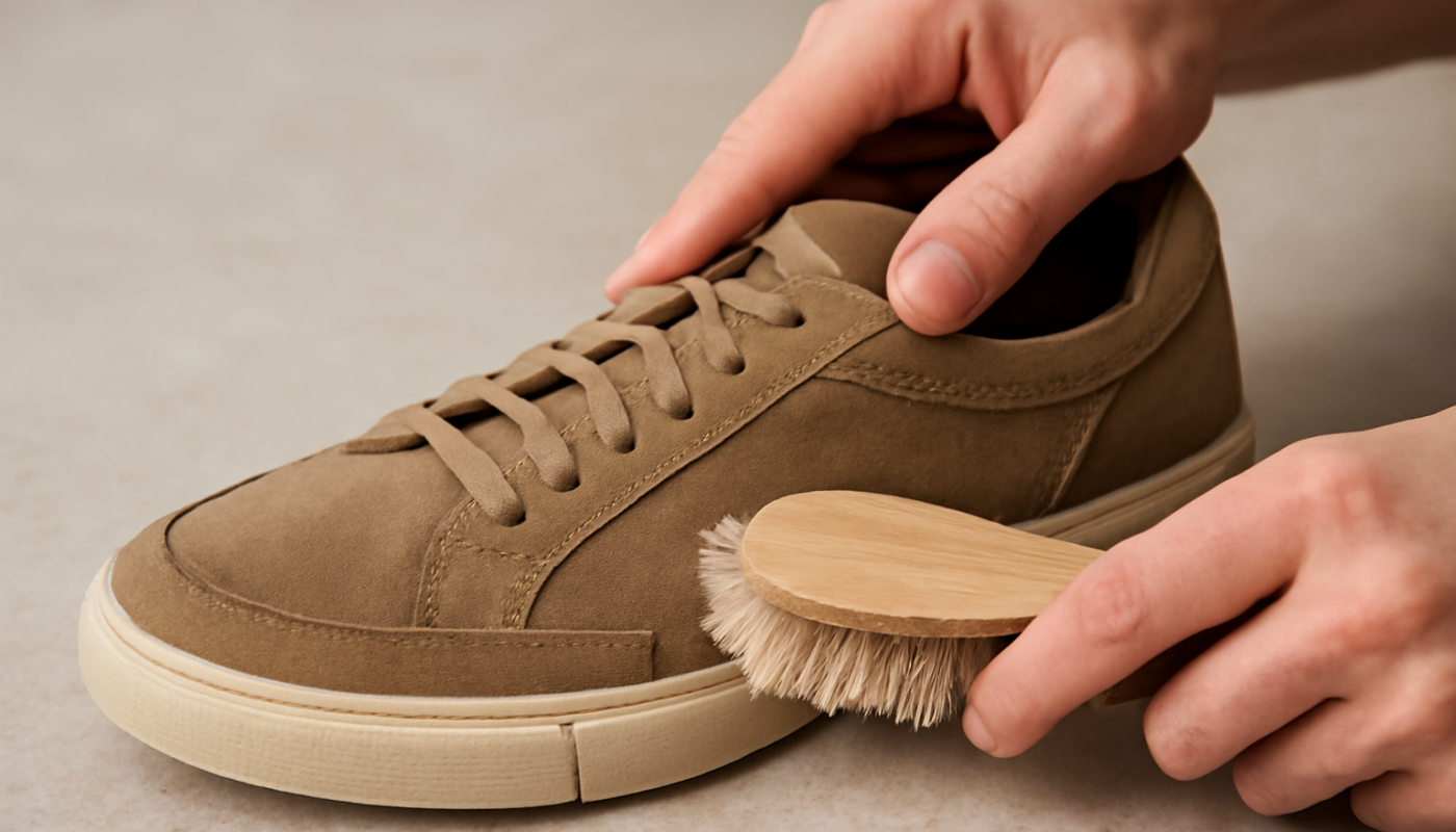 nettoyage de sneakers en daim avec brosse douce