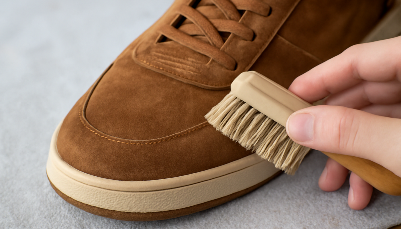 nettoyage de sneakers en daim avec brosse spéciale