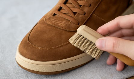 nettoyage de sneakers en daim avec brosse spéciale