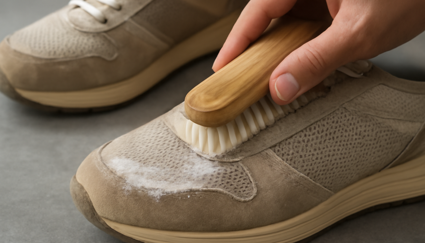nettoyage de sneakers mesh et daim avec brosse