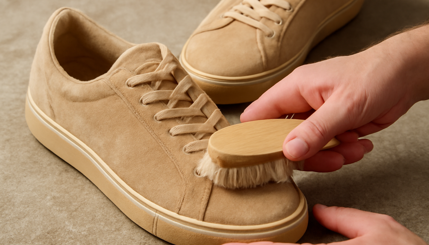 nettoyage de sneakers en daim avec brosse douce