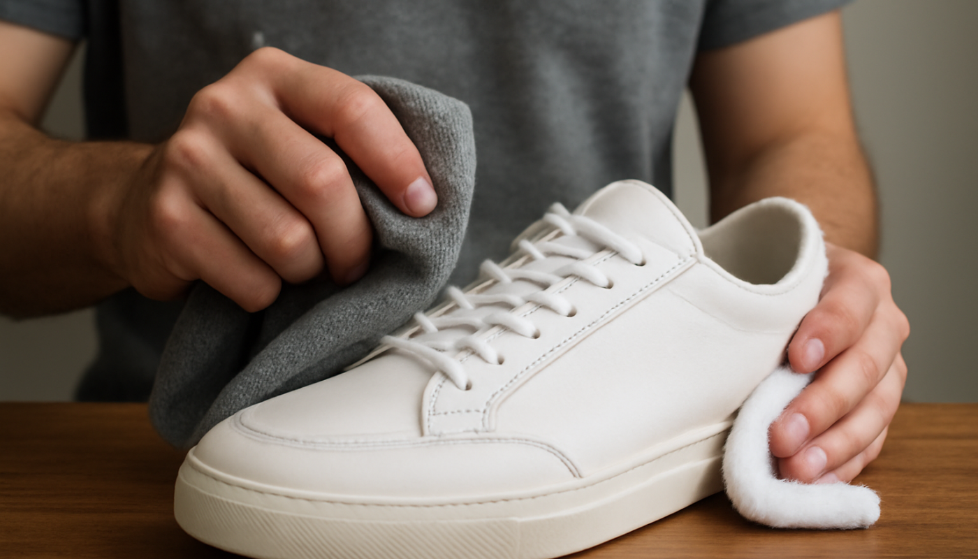 nettoyage de sneakers avec tissu technique et chiffon