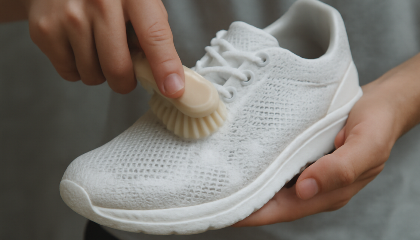 nettoyage de sneakers en mesh avec brosse souple