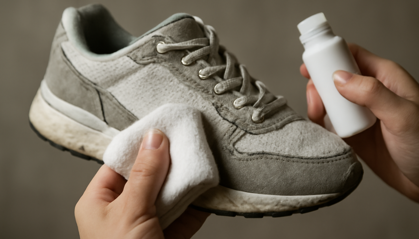 nettoyage de sneakers avec plusieurs couches de tissu