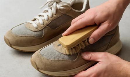 nettoyage de sneakers en daim et tissu avec brosse