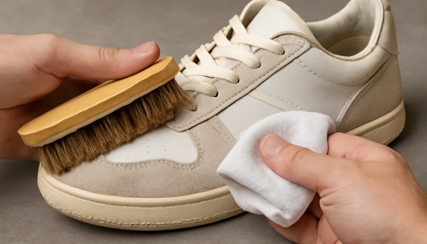nettoyage de sneakers avec tissu et cuir à la brosse douce