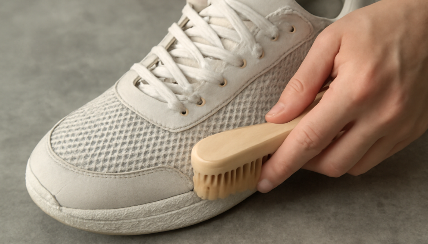 nettoyage de sneakers en mesh avec brosse souple