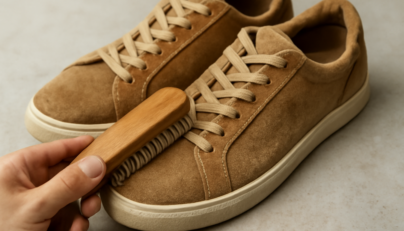 nettoyage de sneakers en daim avec brosse adaptée