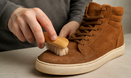 nettoyage de sneakers montantes en daim avec brosse