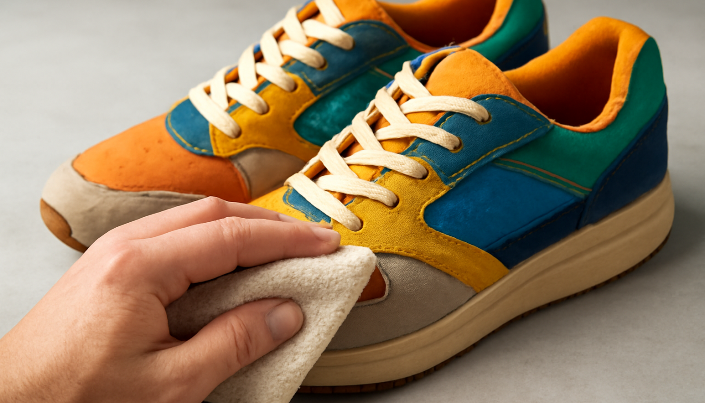 nettoyage de sneakers colorées avec chiffon doux