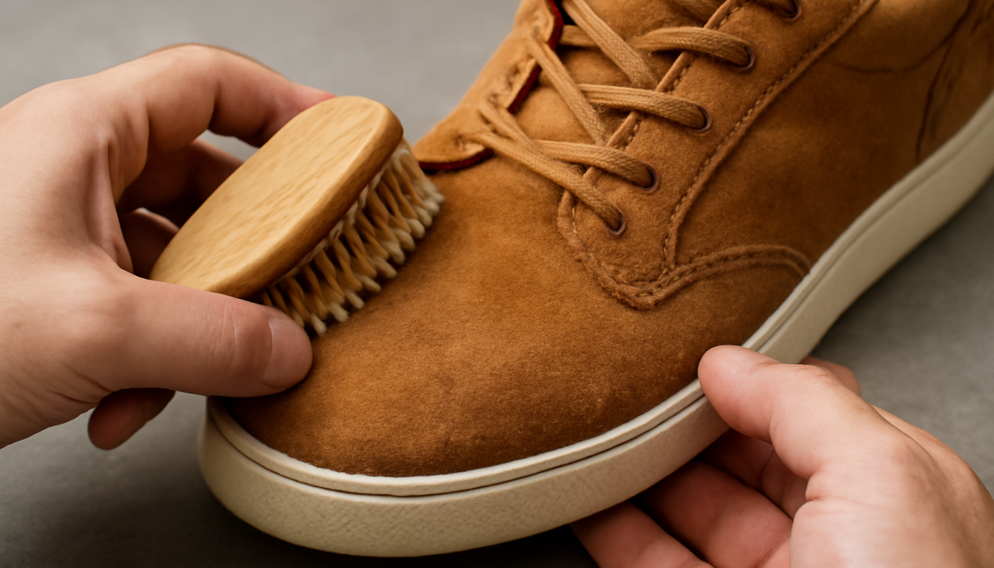nettoyage de sneakers en daim avec brosse adaptée