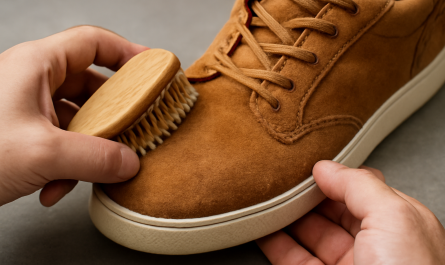 nettoyage de sneakers en daim avec brosse adaptée