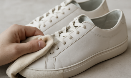 nettoyage de sneakers basses en cuir avec chiffon