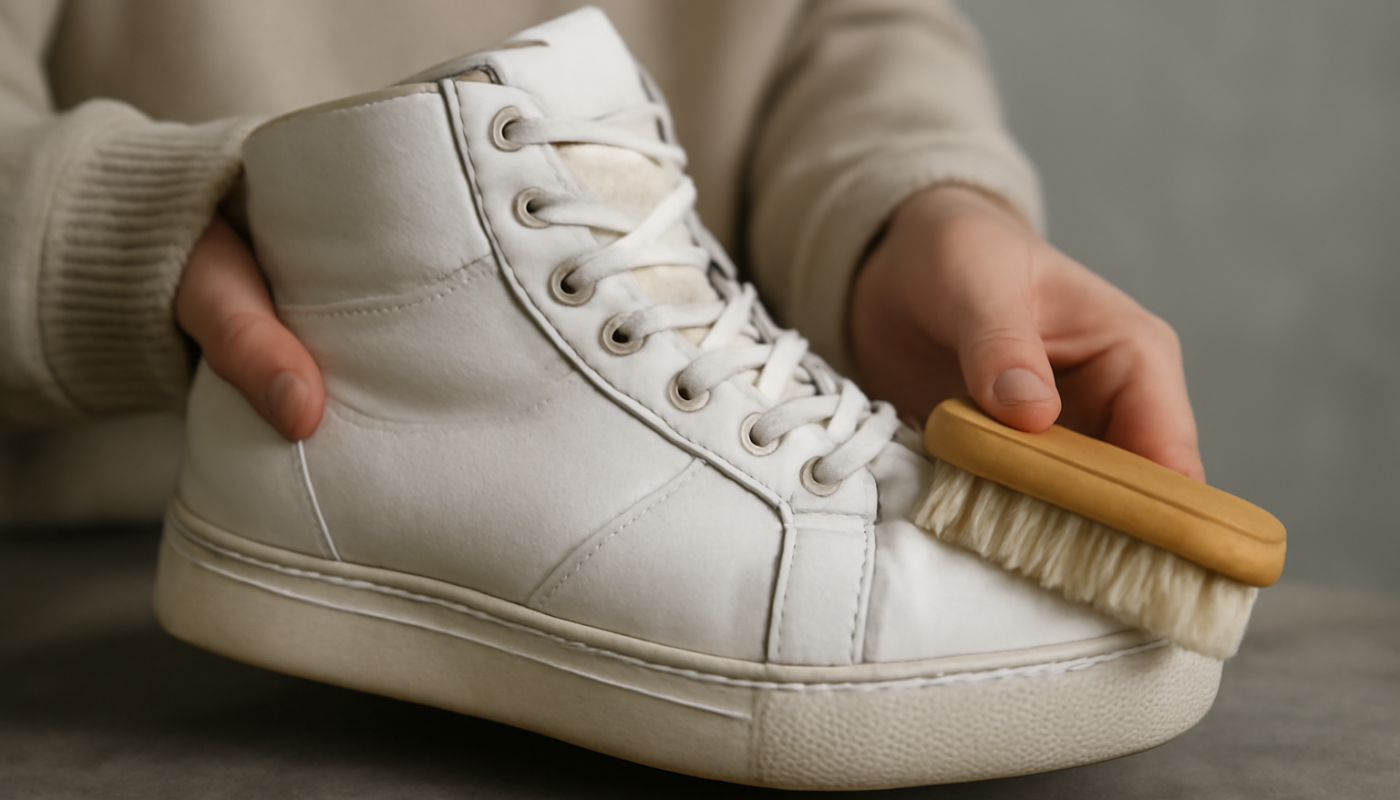 nettoyage de sneakers montantes en cuir avec brosse douce