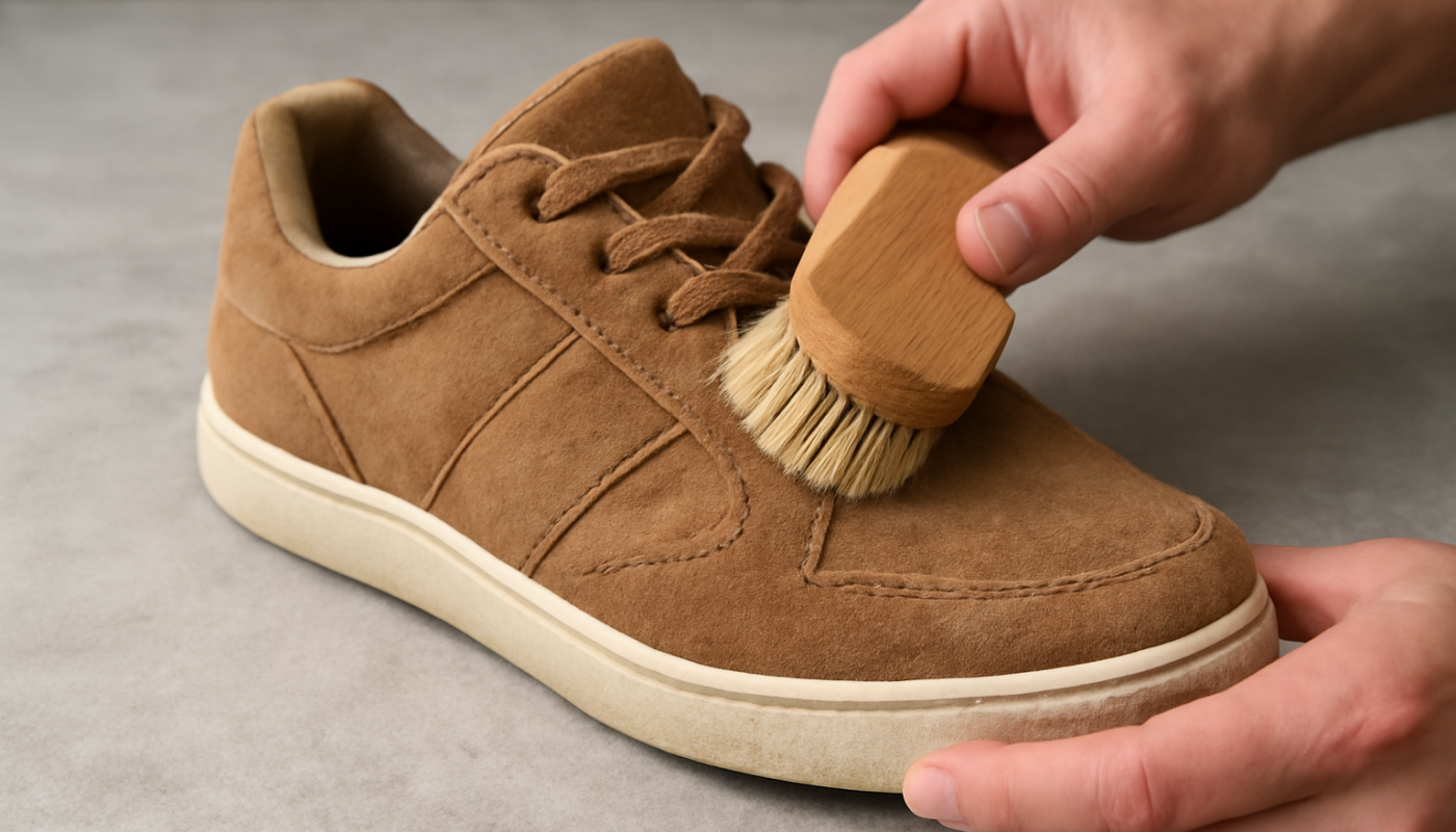 nettoyage de sneakers en daim avec brosse douce