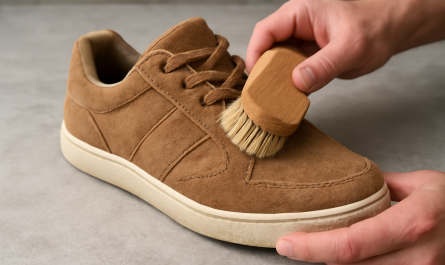 nettoyage de sneakers en daim avec brosse douce