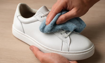 nettoyage de sneakers en cuir avec chiffon microfibre