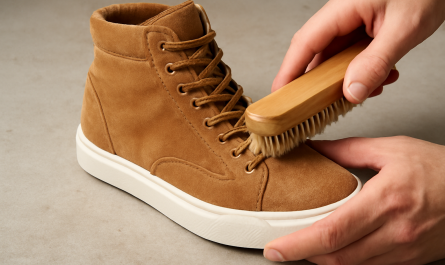 nettoyage de sneakers montantes en daim avec brosse douce